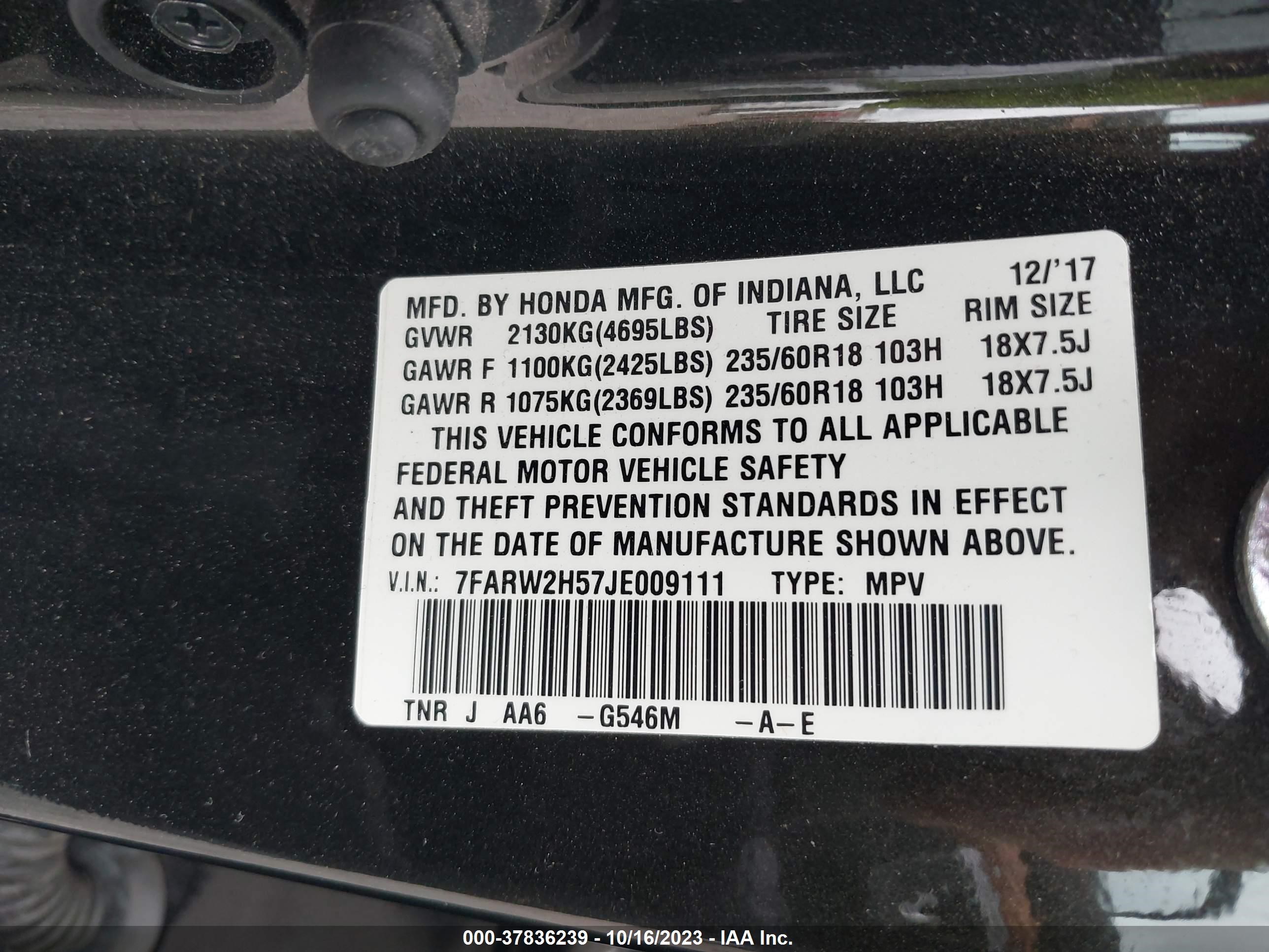 Photo 8 VIN: 7FARW2H57JE009111 - HONDA CR-V 