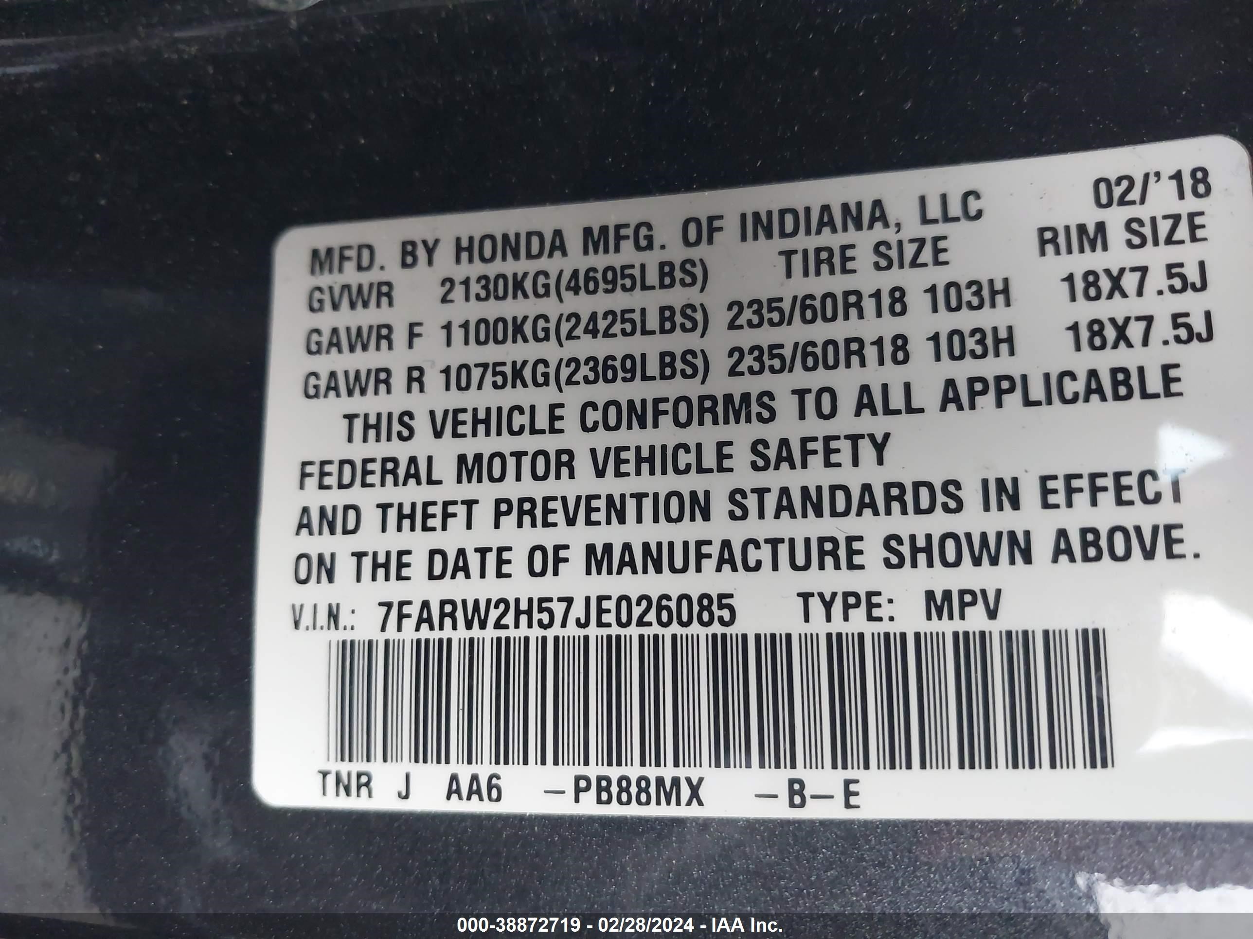 Photo 8 VIN: 7FARW2H57JE026085 - HONDA CR-V 