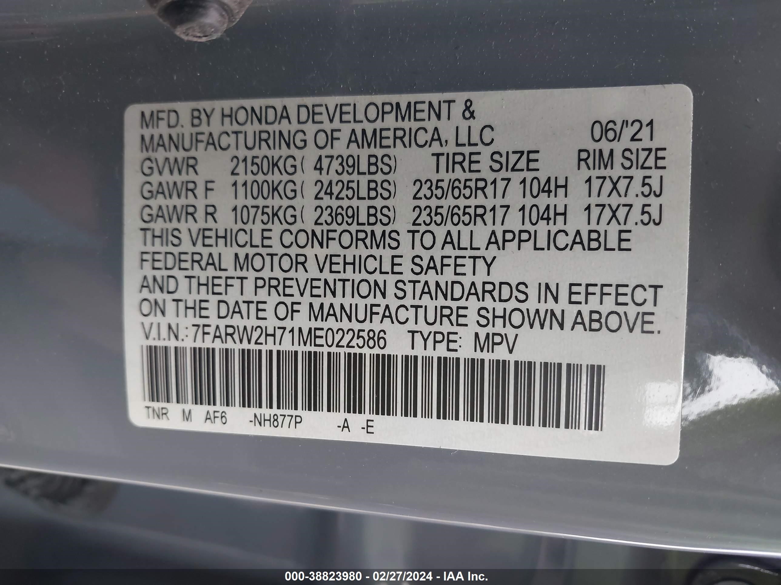 Photo 8 VIN: 7FARW2H71ME022586 - HONDA CR-V 