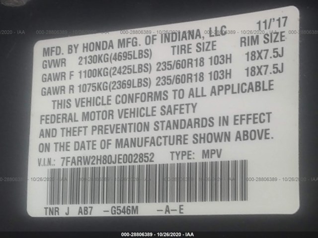 Photo 8 VIN: 7FARW2H80JE002852 - HONDA CR-V 