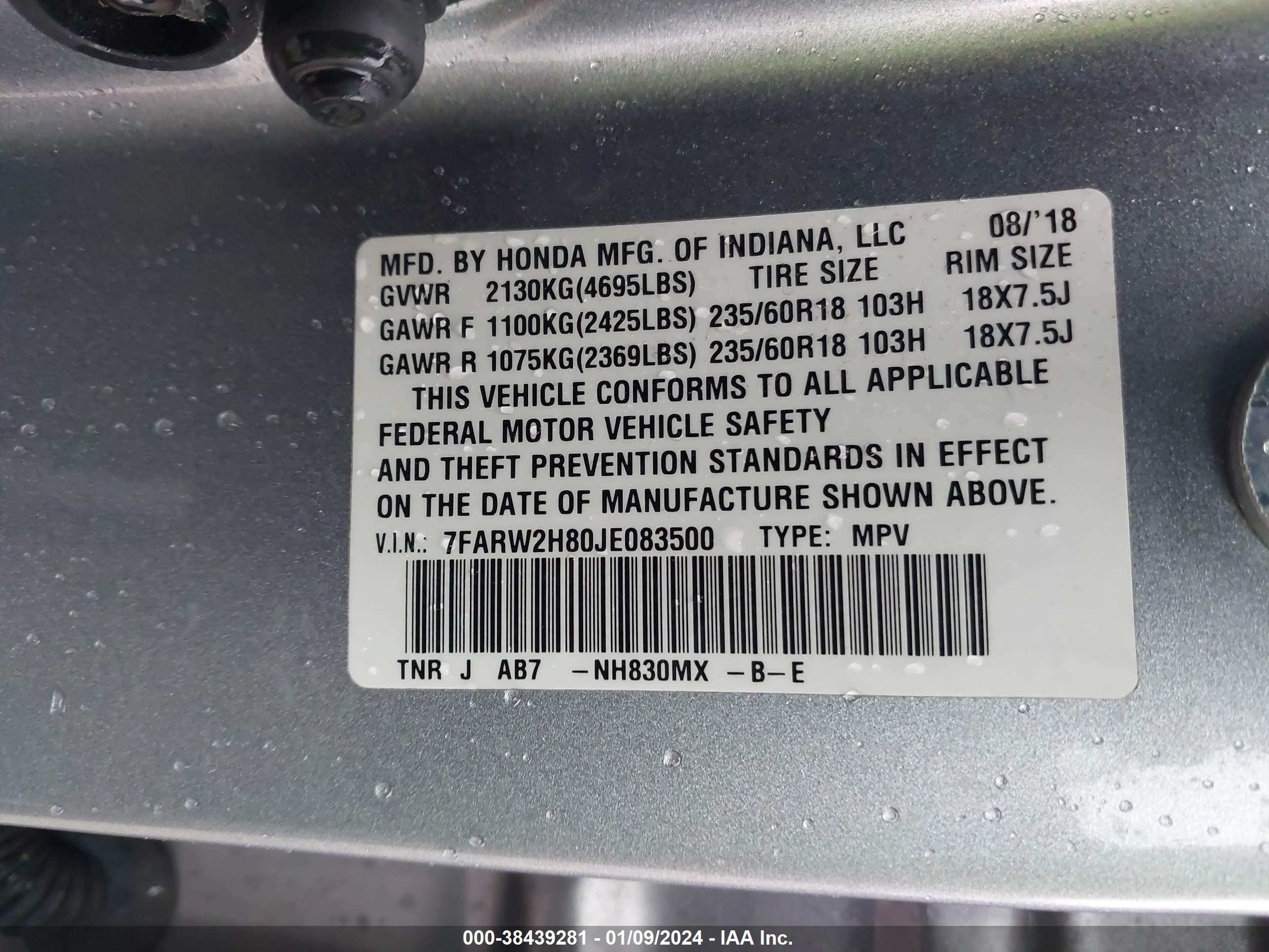 Photo 8 VIN: 7FARW2H80JE083500 - HONDA CR-V 