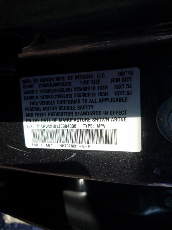 Photo 9 VIN: 7FARW2H81JE084008 - HONDA CR-V EXL 