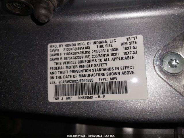 Photo 8 VIN: 7FARW2H82JE010385 - HONDA CR-V 