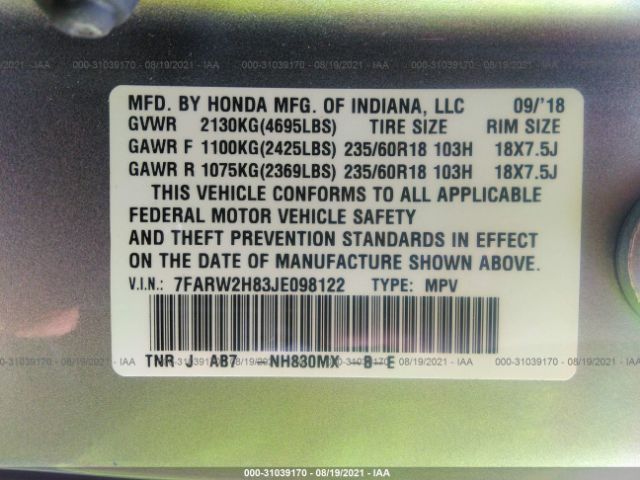 Photo 8 VIN: 7FARW2H83JE098122 - HONDA CR-V 