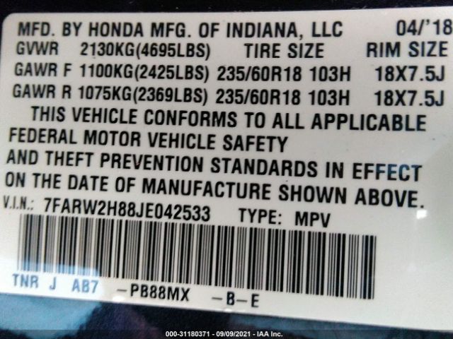 Photo 8 VIN: 7FARW2H88JE042533 - HONDA CR-V 