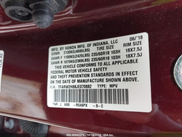 Photo 8 VIN: 7FARW2H88JE070882 - HONDA CR-V 