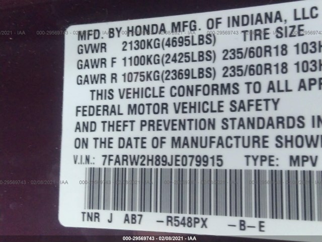 Photo 8 VIN: 7FARW2H89JE079915 - HONDA CR-V 