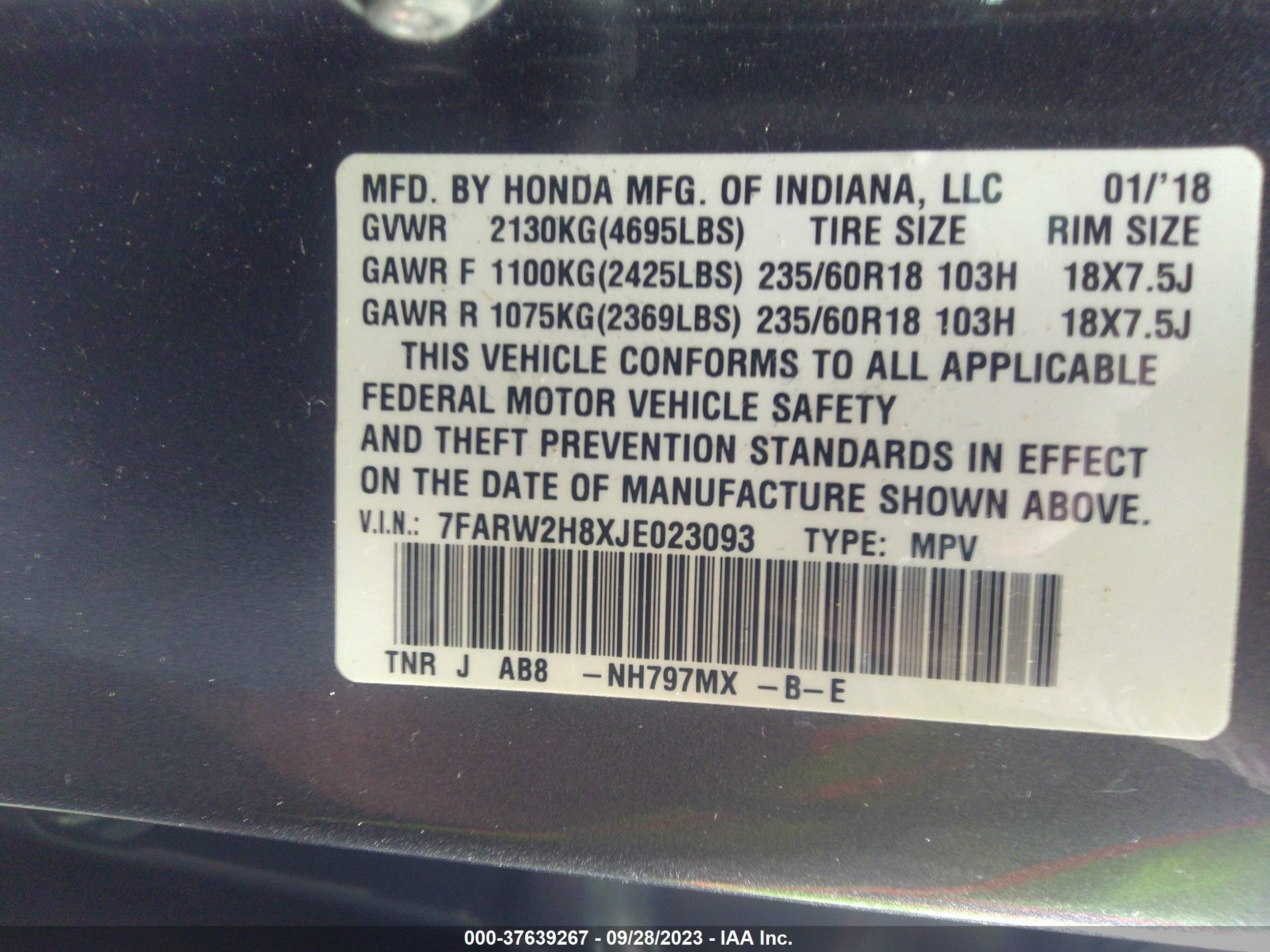 Photo 8 VIN: 7FARW2H8XJE023093 - HONDA CR-V 