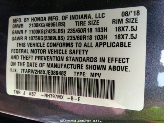 Photo 8 VIN: 7FARW2H8XJE089482 - HONDA CR-V 