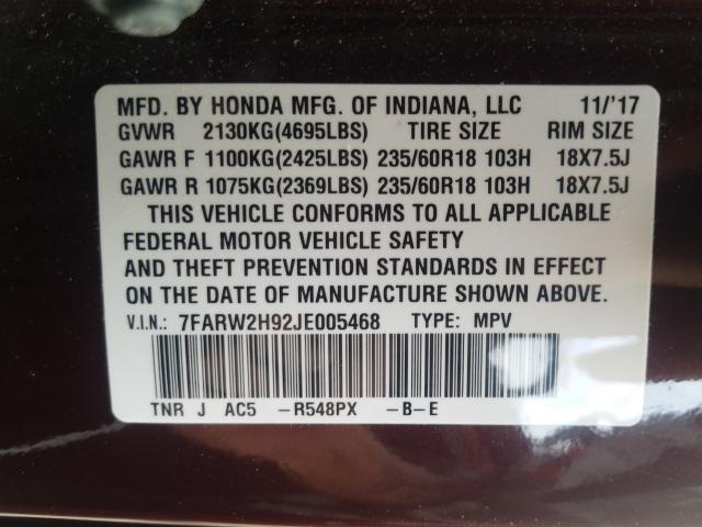 Photo 9 VIN: 7FARW2H92JE005468 - HONDA CR-V TOURI 