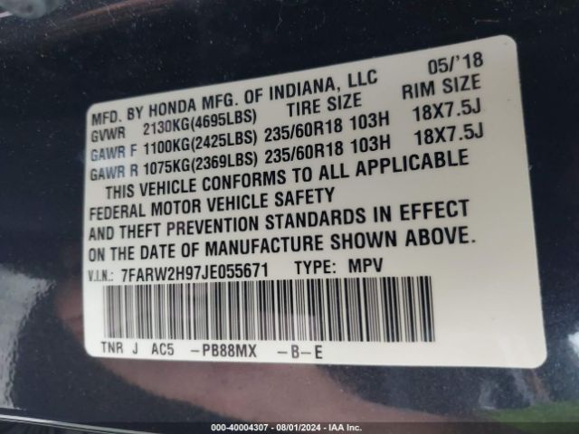 Photo 8 VIN: 7FARW2H97JE055671 - HONDA CR-V 