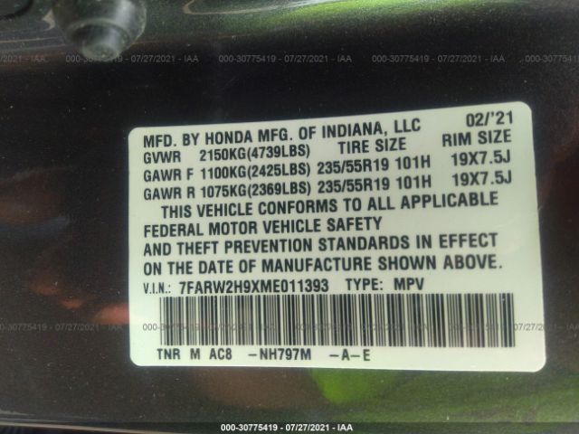 Photo 8 VIN: 7FARW2H9XME011393 - HONDA CR-V 