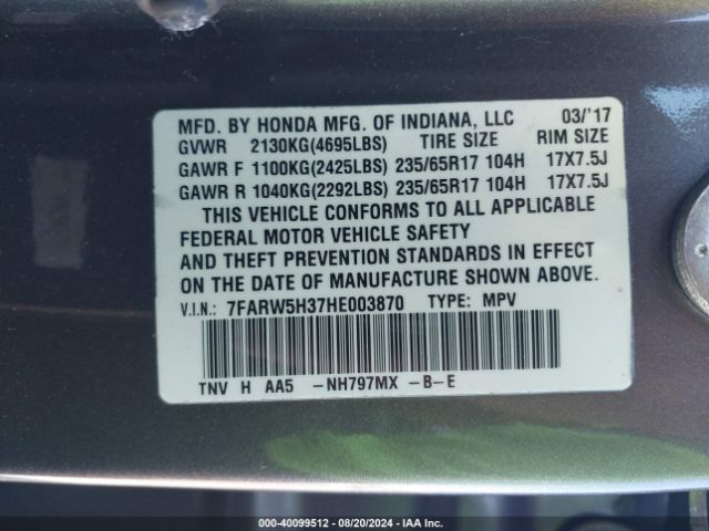 Photo 8 VIN: 7FARW5H37HE003870 - HONDA CR-V 