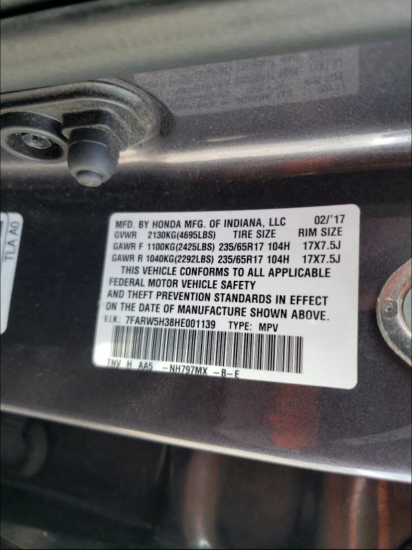 Photo 9 VIN: 7FARW5H38HE001139 - HONDA CR-V LX 