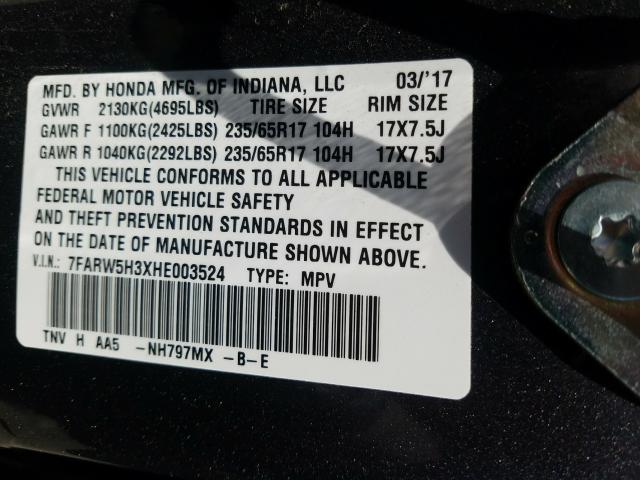 Photo 9 VIN: 7FARW5H3XHE003524 - HONDA CR-V LX 