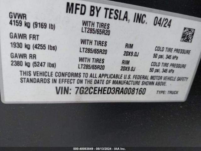 Photo 8 VIN: 7G2CEHED3RA008160 - TESLA CYBERTRUCK 