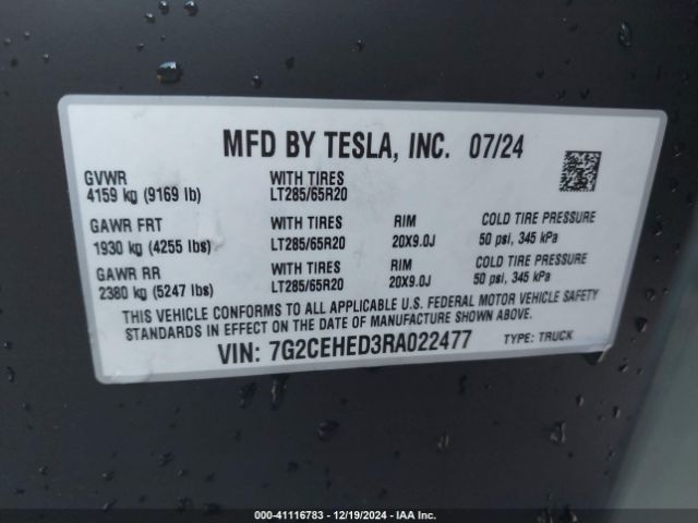 Photo 8 VIN: 7G2CEHED3RA022477 - TESLA CYBERTRUCK 