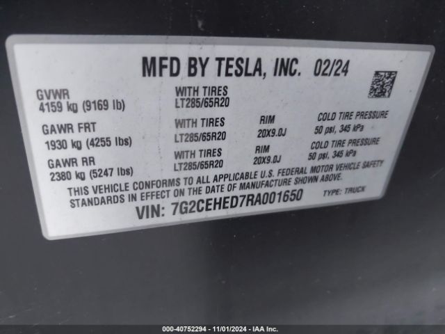 Photo 8 VIN: 7G2CEHED7RA001650 - TESLA CYBERTRUCK 