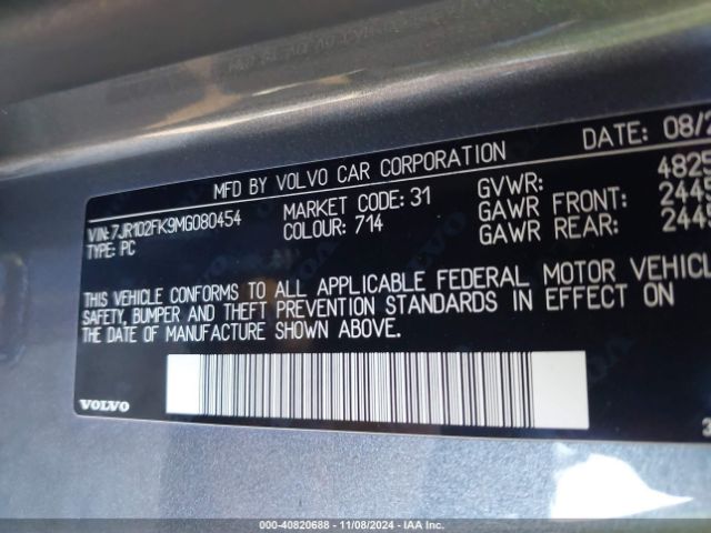 Photo 8 VIN: 7JR102FK9MG080454 - VOLVO S60 