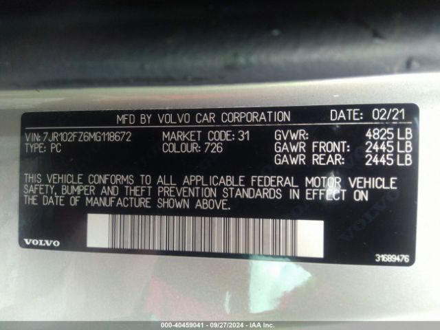 Photo 8 VIN: 7JR102FZ6MG118672 - VOLVO S60 