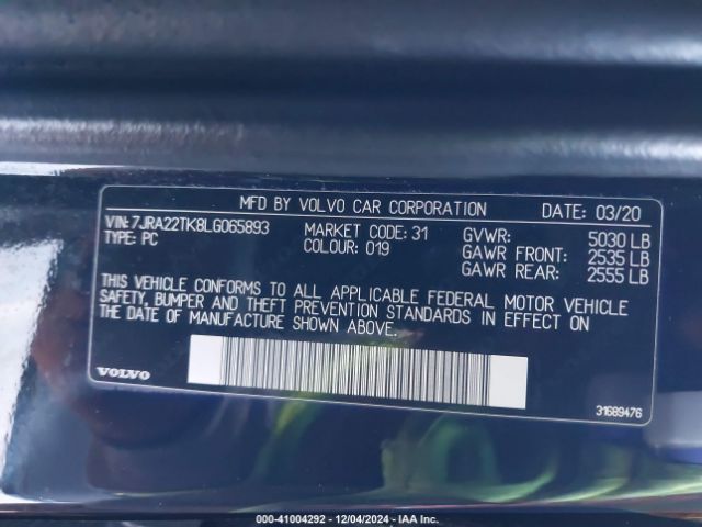 Photo 8 VIN: 7JRA22TK8LG065893 - VOLVO S60 