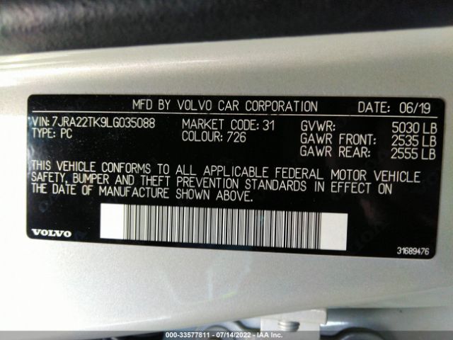 Photo 8 VIN: 7JRA22TK9LG035088 - VOLVO S60 