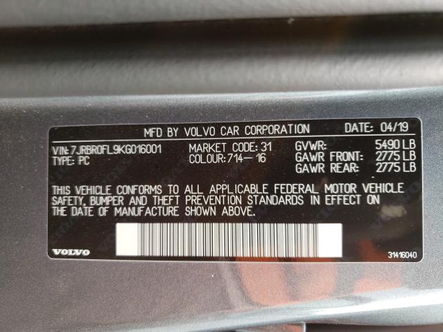 Photo 9 VIN: 7JRBR0FL9KG016001 - VOLVO S60 T8 INS 