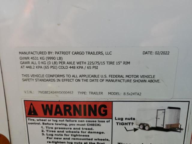 Photo 9 VIN: 7NGBE2424ND000462 - CARGO TRAILER 