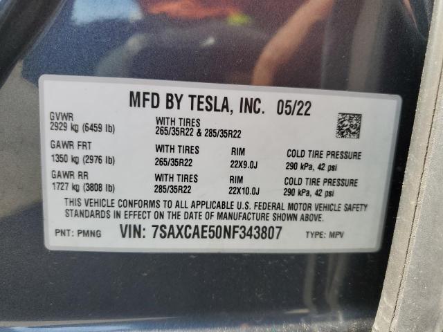 Photo 12 VIN: 7SAXCAE50NF343807 - TESLA MODEL X 