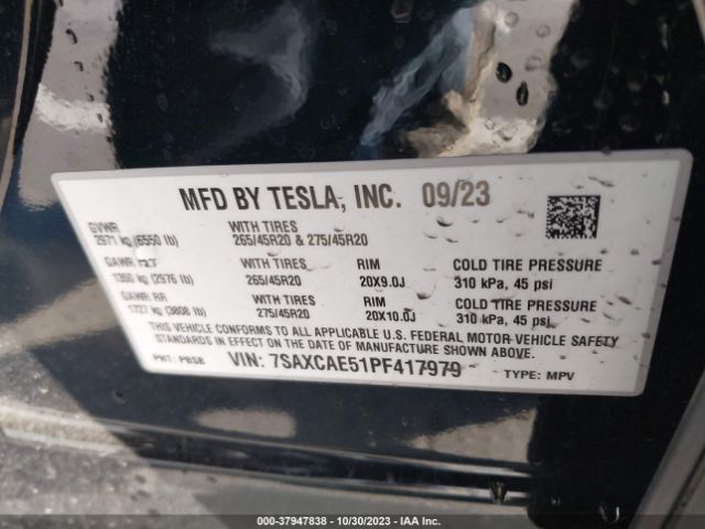 Photo 8 VIN: 7SAXCAE51PF417979 - TESLA MODEL X 