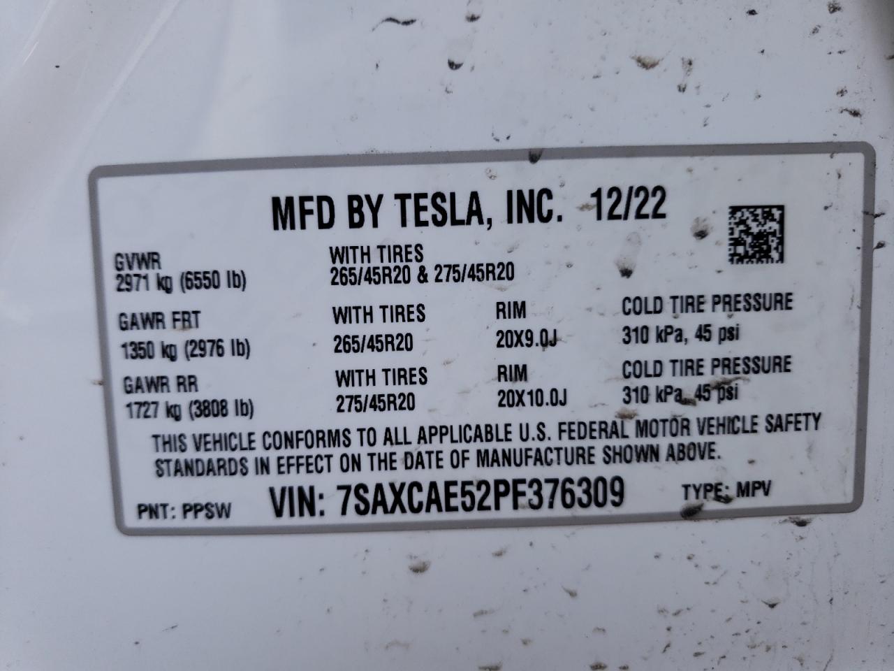 Photo 11 VIN: 7SAXCAE52PF376309 - TESLA MODEL X 