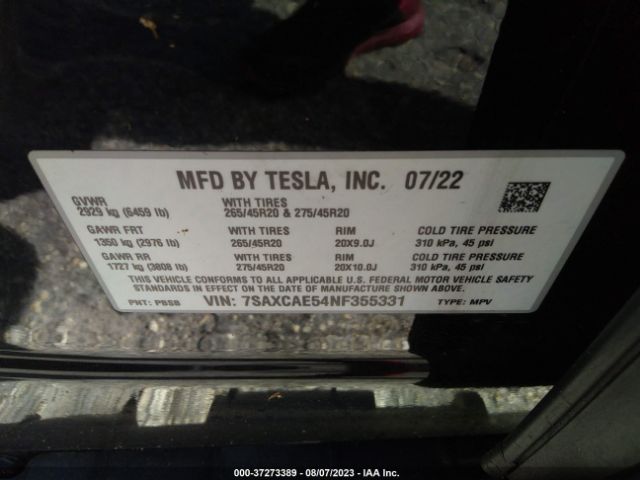 Photo 8 VIN: 7SAXCAE54NF355331 - TESLA MODEL X 