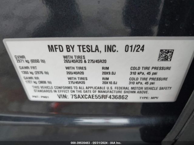 Photo 8 VIN: 7SAXCAE55RF436862 - TESLA MODEL X 