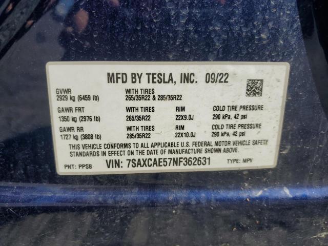 Photo 12 VIN: 7SAXCAE57NF362631 - TESLA MODEL X 