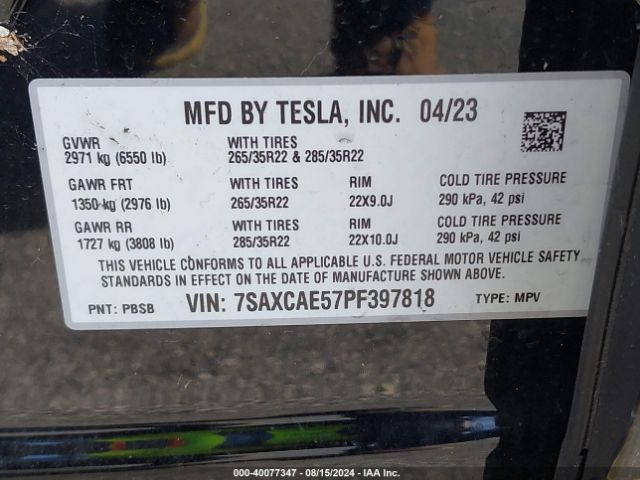 Photo 8 VIN: 7SAXCAE57PF397818 - TESLA MODEL X 