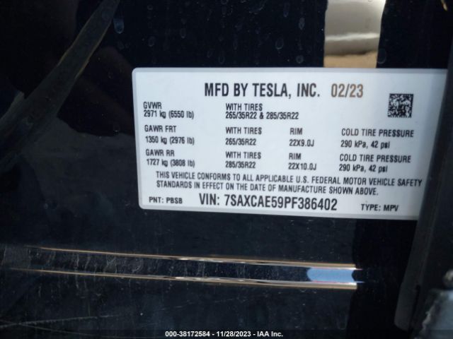 Photo 8 VIN: 7SAXCAE59PF386402 - TESLA MODEL X 