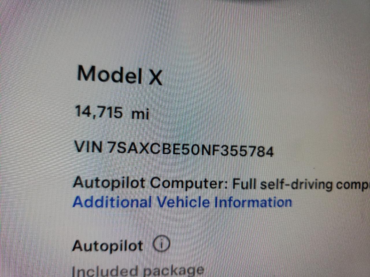 Photo 11 VIN: 7SAXCBE50NF355784 - TESLA MODEL X 