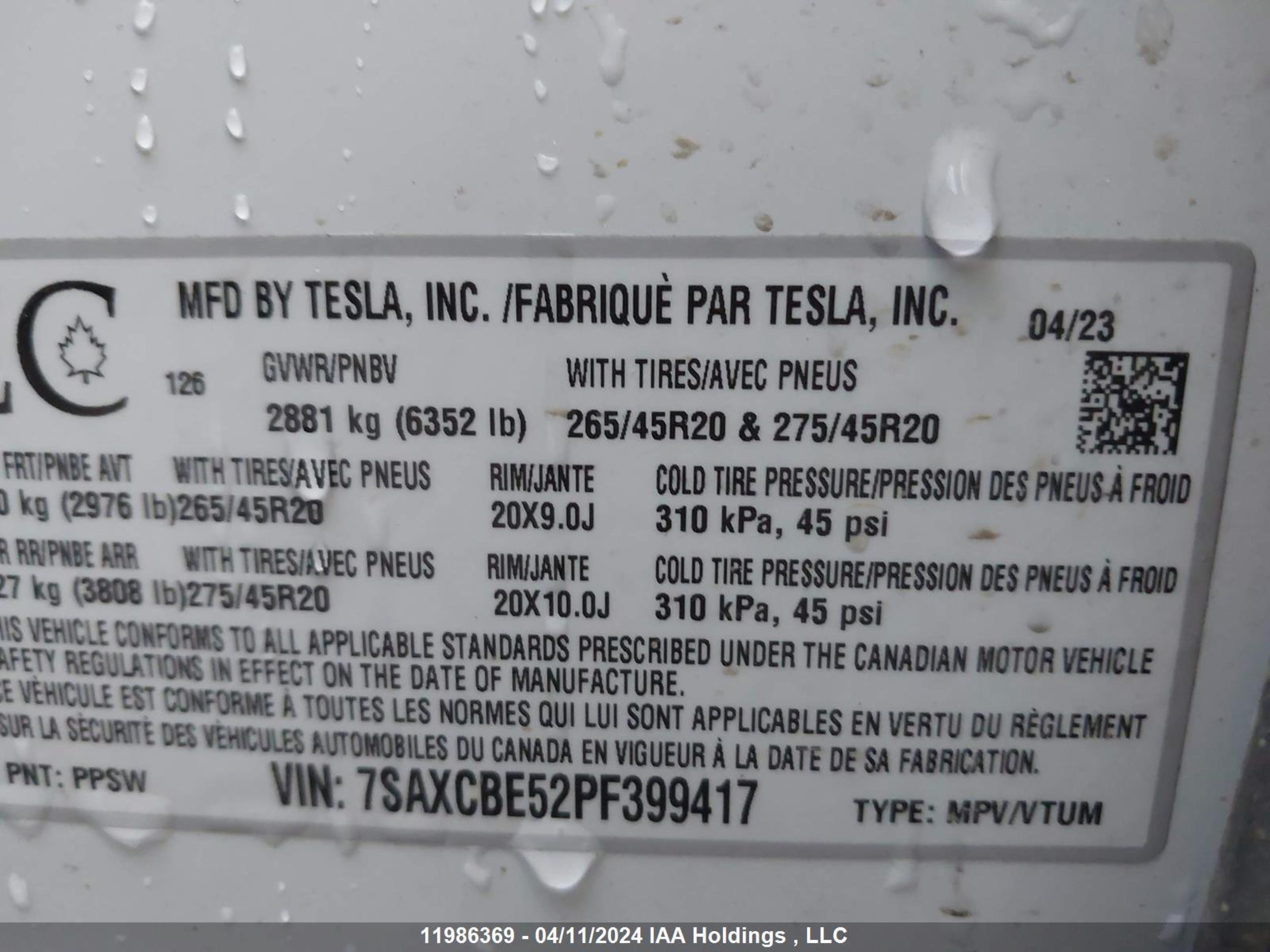 Photo 8 VIN: 7SAXCBE52PF399417 - TESLA MODEL X 