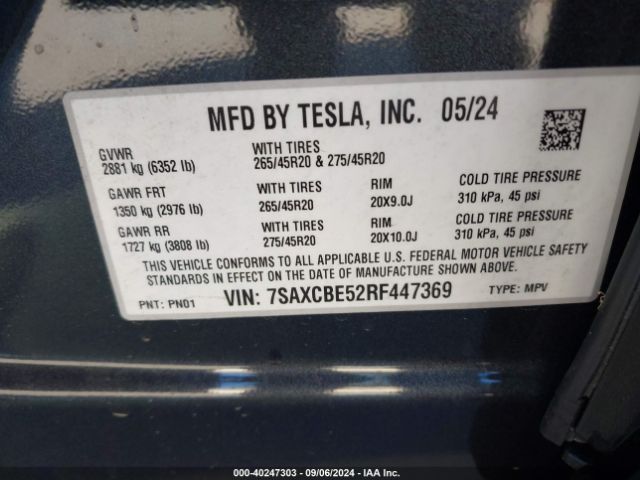 Photo 8 VIN: 7SAXCBE52RF447369 - TESLA MODEL X 