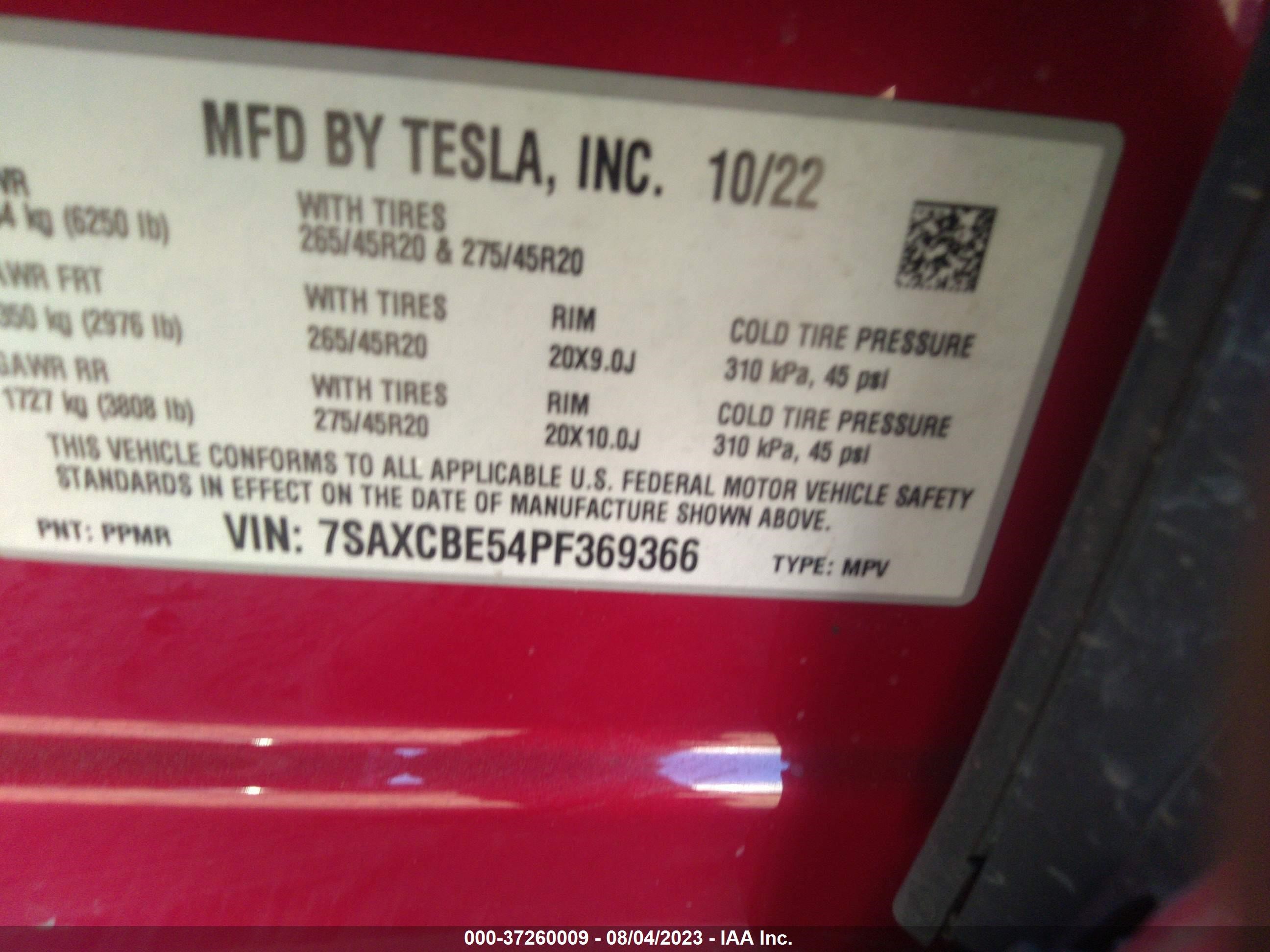 Photo 8 VIN: 7SAXCBE54PF369366 - TESLA MODEL X 