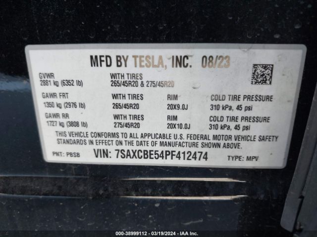 Photo 8 VIN: 7SAXCBE54PF412474 - TESLA MODEL X 