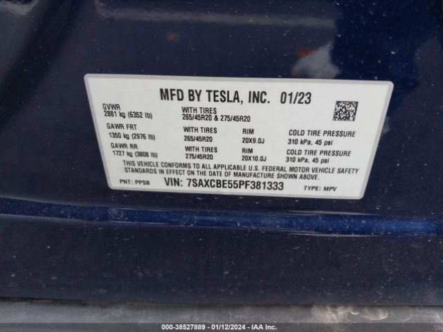 Photo 8 VIN: 7SAXCBE55PF381333 - TESLA MODEL X 