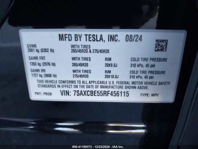 Photo 8 VIN: 7SAXCBE55RF456115 - TESLA MODEL X 