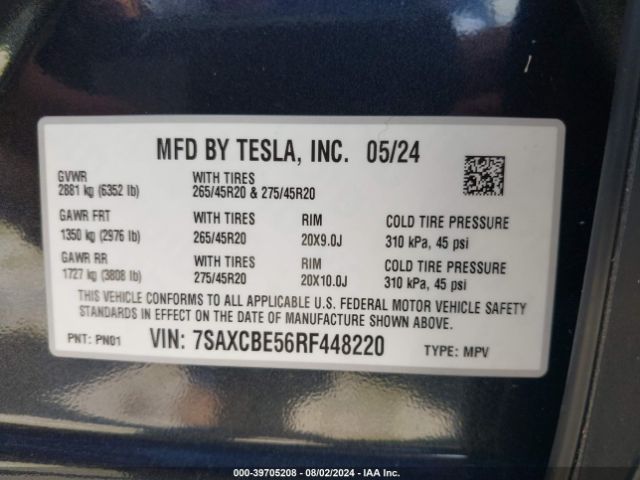 Photo 8 VIN: 7SAXCBE56RF448220 - TESLA MODEL X 