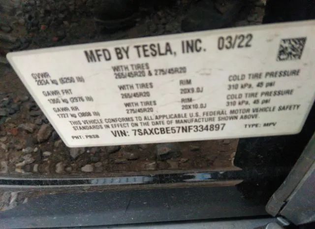 Photo 8 VIN: 7SAXCBE57NF334897 - TESLA MODEL X 