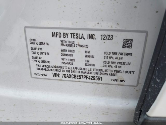 Photo 8 VIN: 7SAXCBE57PF429561 - TESLA MODEL X 