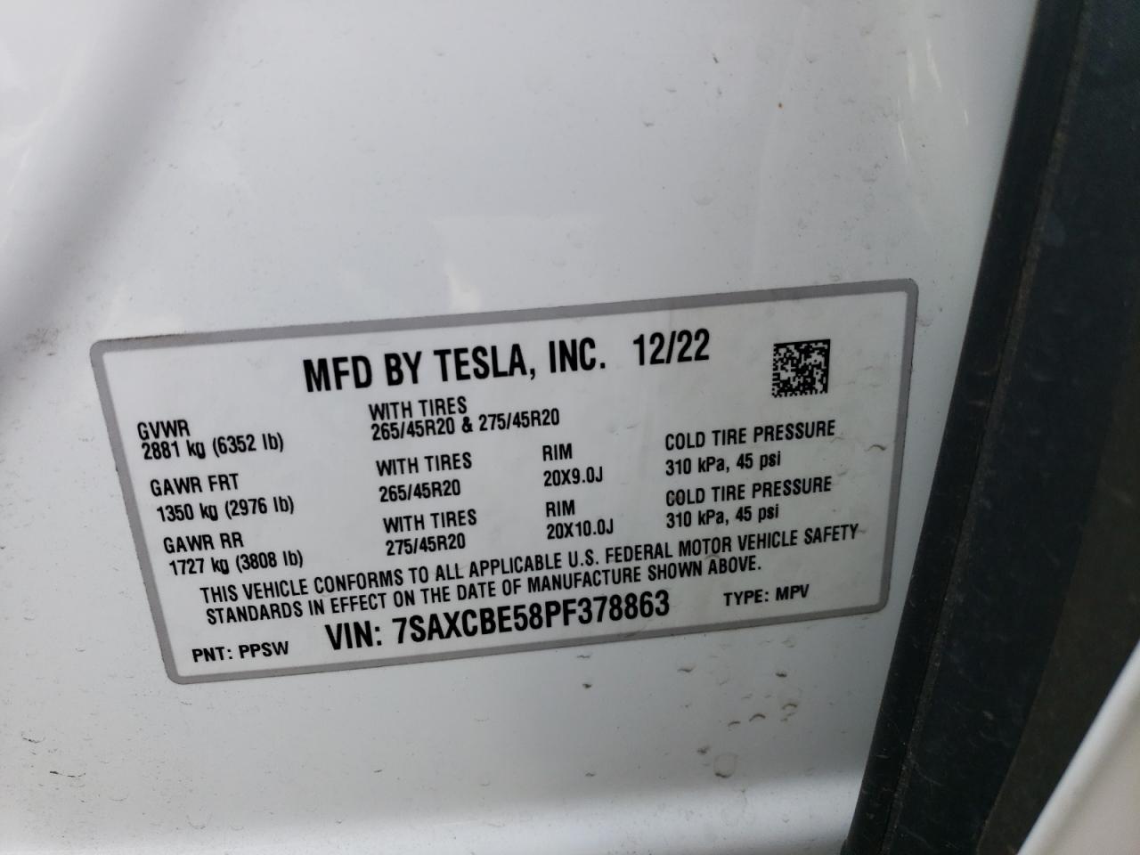 Photo 11 VIN: 7SAXCBE58PF378863 - TESLA MODEL X 