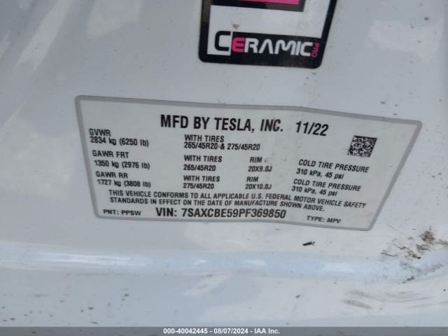 Photo 8 VIN: 7SAXCBE59PF369850 - TESLA MODEL X 