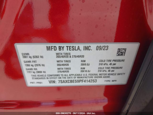 Photo 8 VIN: 7SAXCBE59PF414253 - TESLA MODEL X 