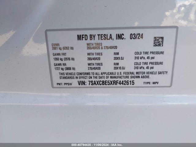 Photo 8 VIN: 7SAXCBE5XRF442615 - TESLA MODEL X 